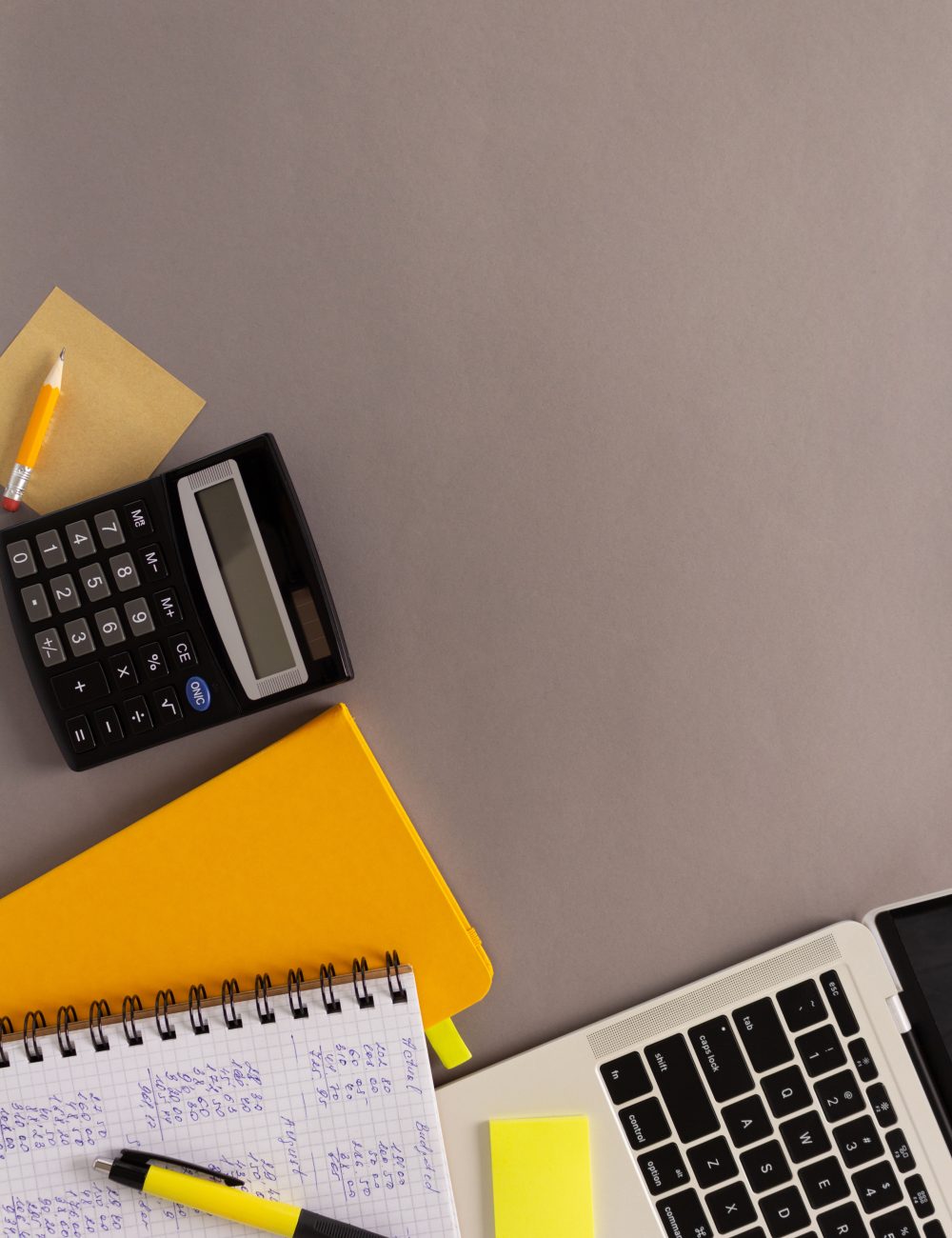 Business accounting workplace and stationary supplies at table. Financial budget or saving concept